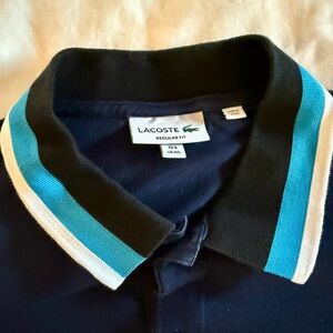 Lacoste Blue Polo with Striped Collar